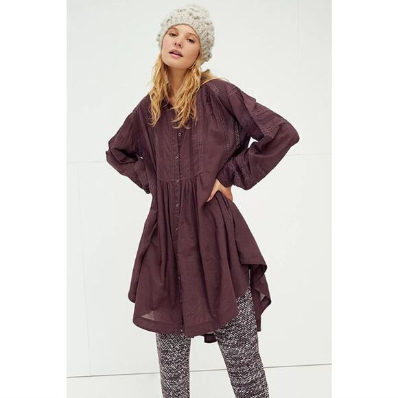 Free People Tops - Free People Victorian Buttondown Pure Cotton Lace Detail Oversized Tunic Top